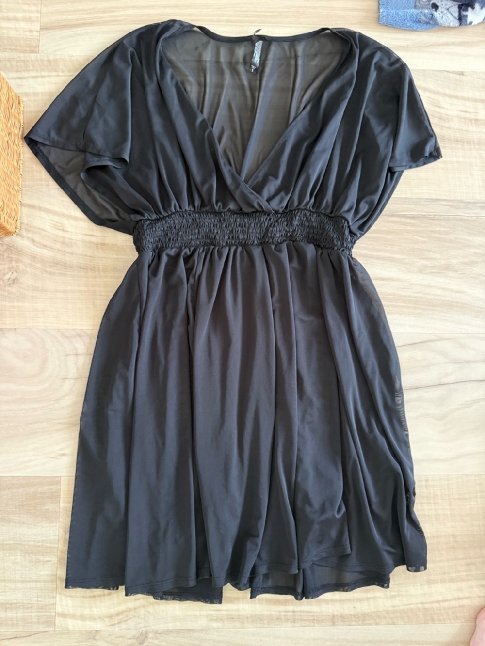 Torrid Mesh Black V-Neck Smocked Waist Swim Cover Up, 1X 14/16
